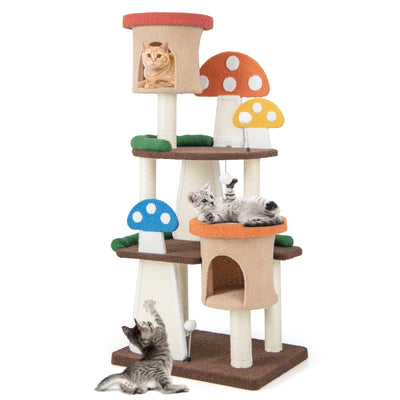 4-In-1 Cat Tree with 2 Condos and Platforms for Indoors-Multicolor