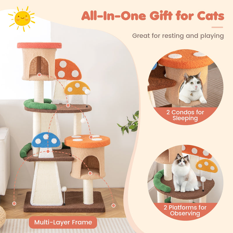 4-In-1 Cat Tree with 2 Condos and Platforms for Indoors-Multicolor