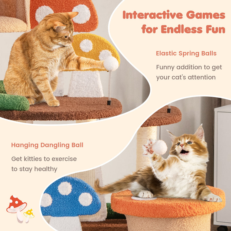 4-In-1 Cat Tree with 2 Condos and Platforms for Indoors-Multicolor