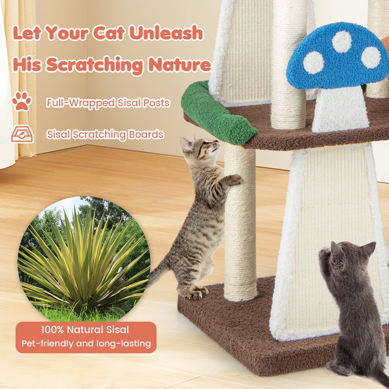 4-In-1 Cat Tree with 2 Condos and Platforms for Indoors-Multicolor