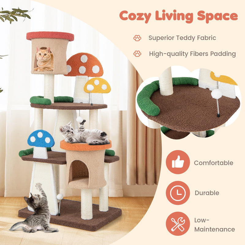 4-In-1 Cat Tree with 2 Condos and Platforms for Indoors-Multicolor