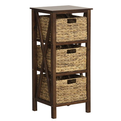 3/4-Tier Nightstand with 2/3 Seagrass Baskets Narrow X-Design-3 Baskets