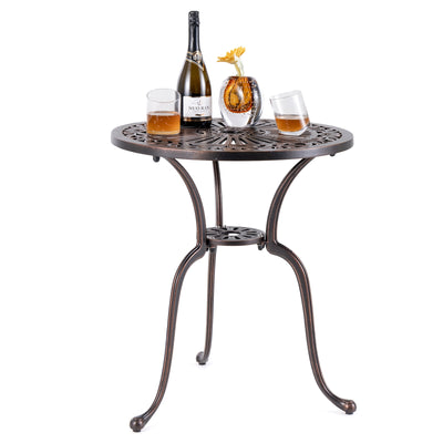 24 Inch Round Cast Aluminum Table Patio Dining Bistro Table with 2 Inch Umbrella Hole-Copper