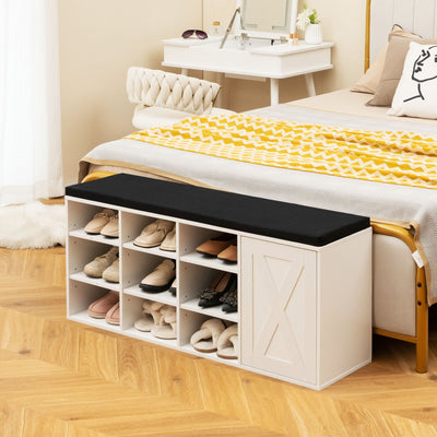 9-cube Shoe Bench with Adjustable Shelves and Removable Padded Cushion-White