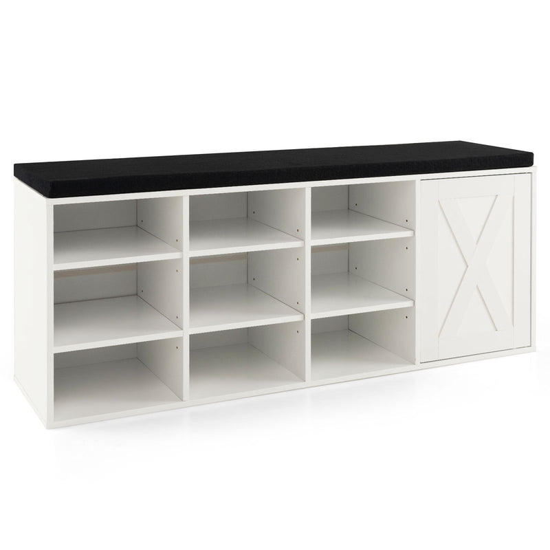 9-cube Shoe Bench with Adjustable Shelves and Removable Padded Cushion-White