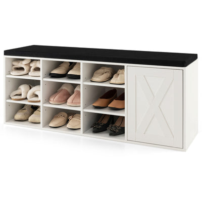 9-cube Shoe Bench with Adjustable Shelves and Removable Padded Cushion-White