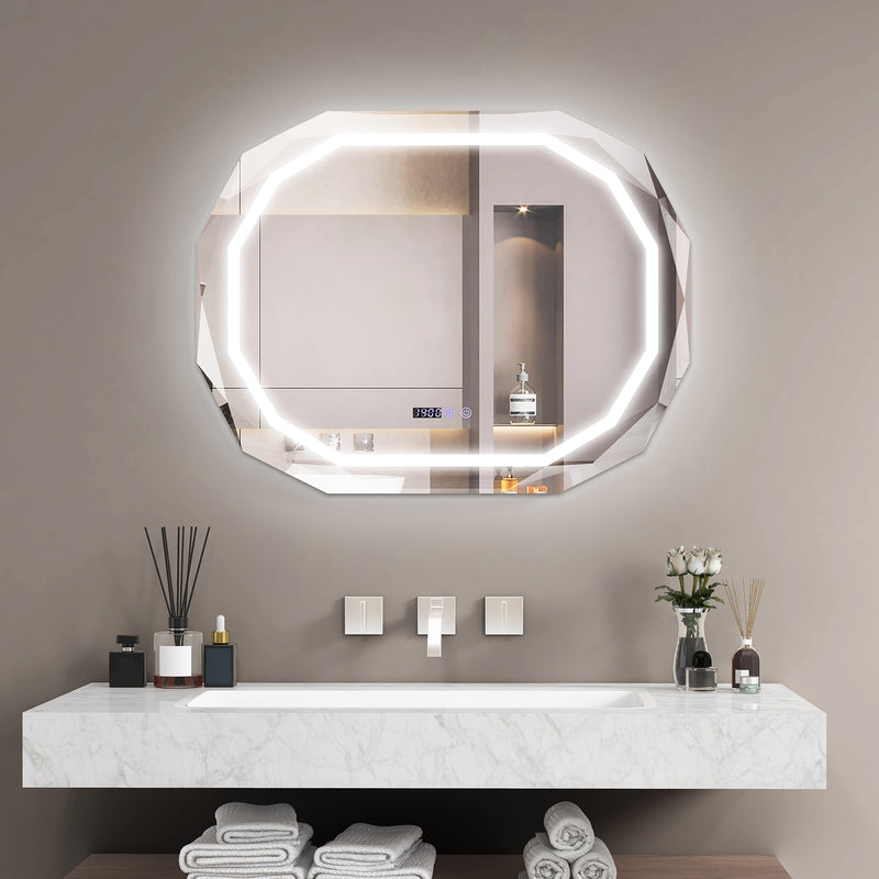 Anti-Fog Bathroom Mirror with 3 Color LED Light Memory Function