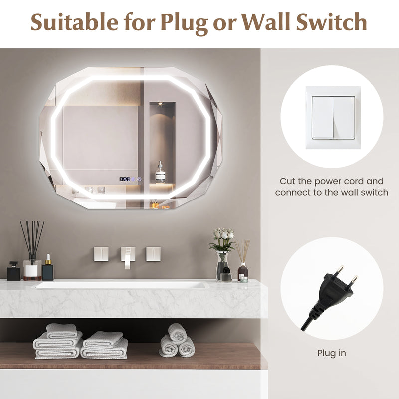 Anti-Fog Bathroom Mirror with 3 Color LED Light Memory Function