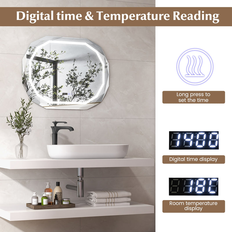 Anti-Fog Bathroom Mirror with 3 Color LED Light Memory Function