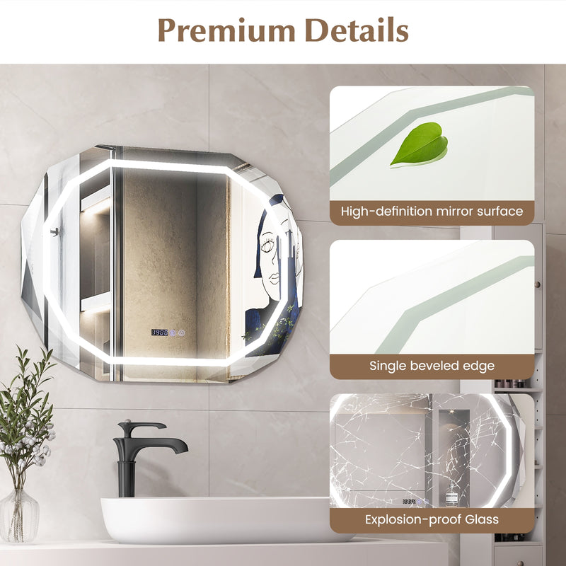 Anti-Fog Bathroom Mirror with 3 Color LED Light Memory Function