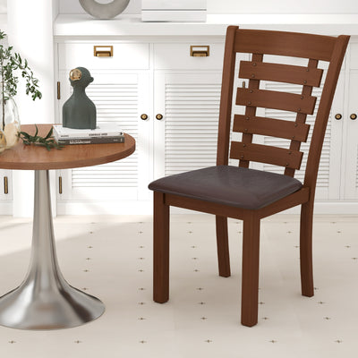 Wooden Dining Chairs Set of 2 with Upholstered Seat and Rubber Wood Frame-Brown