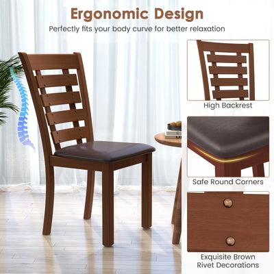 Wooden Dining Chairs Set of 2 with Upholstered Seat and Rubber Wood Frame-Brown