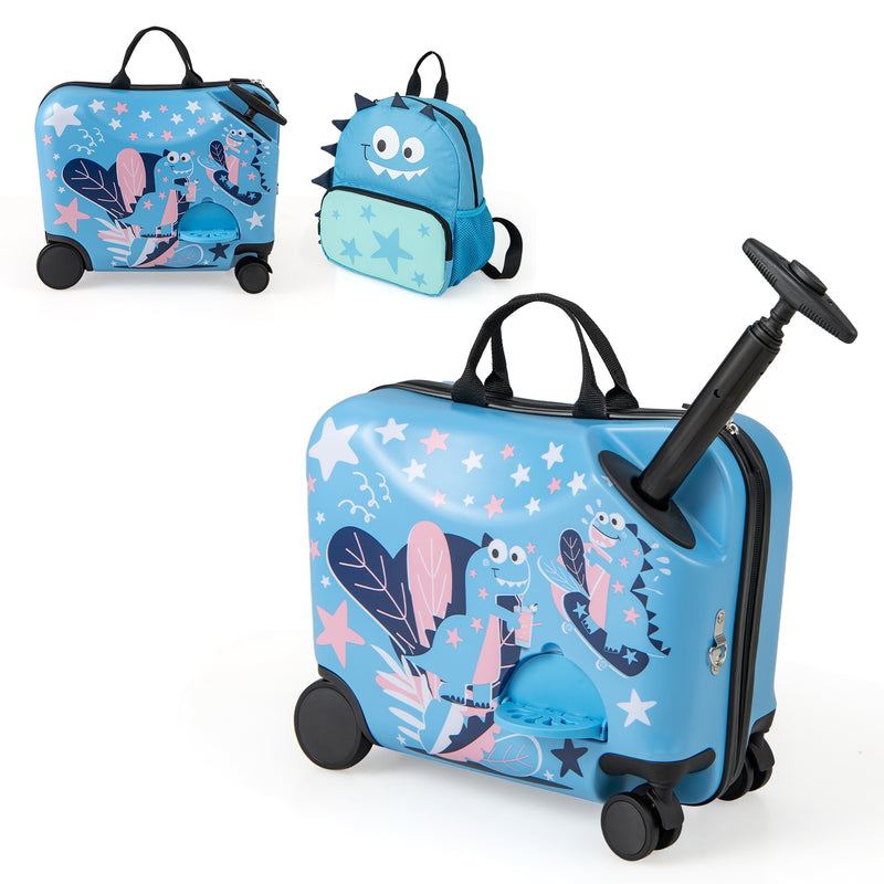 2 Pieces Kid Luggage Set with Spinner Wheels and Aluminum Handle-Blue