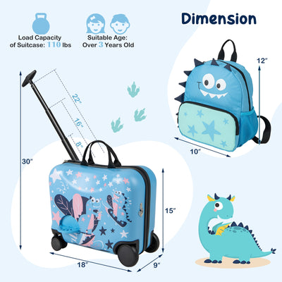 2 Pieces Kid Luggage Set with Spinner Wheels and Aluminum Handle-Blue