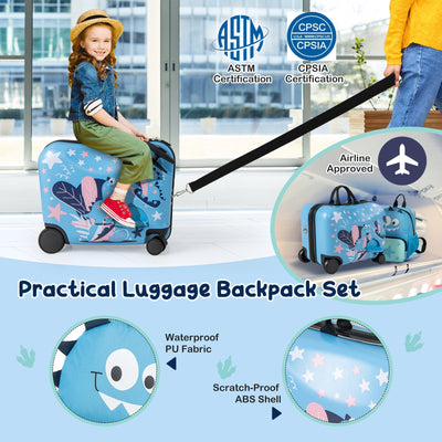 2 Pieces Kid Luggage Set with Spinner Wheels and Aluminum Handle-Blue