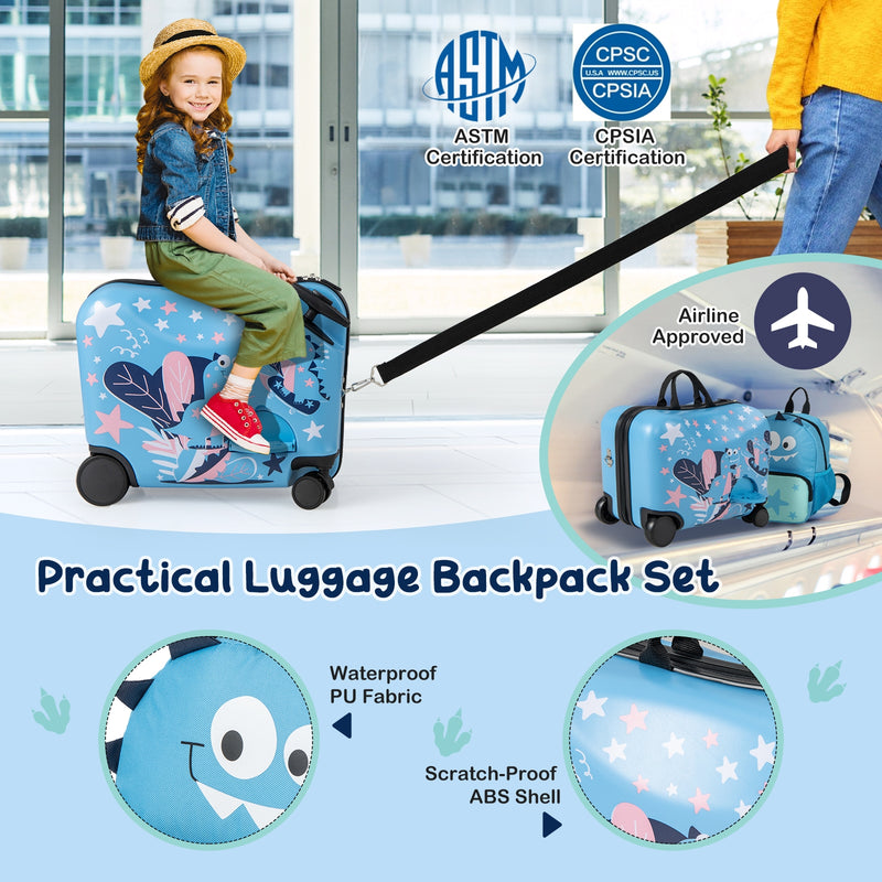 2 Pieces Kid Luggage Set with Spinner Wheels and Aluminum Handle-Blue