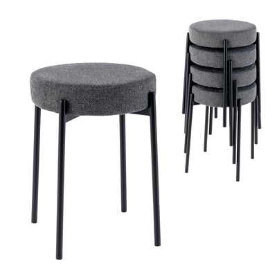 Bar Stools Set of 4 Upholstered Kitchen Stools with Foot Pads-Dark Gray