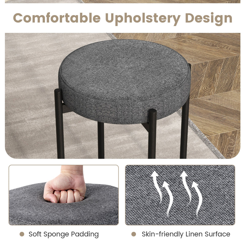 Bar Stools Set of 4 Upholstered Kitchen Stools with Foot Pads-Dark Gray