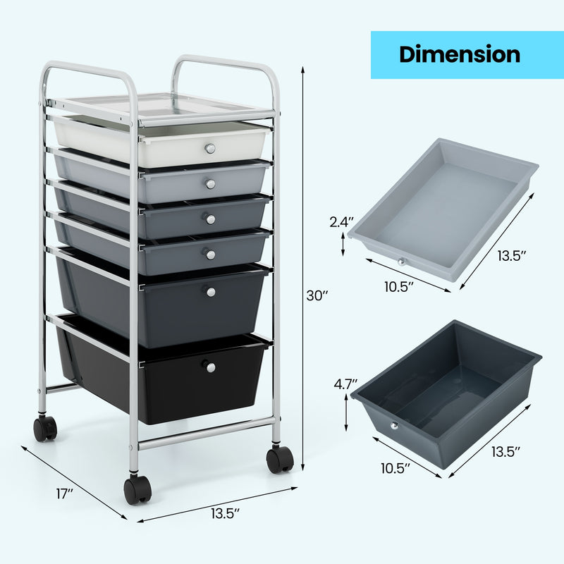 6 Drawers Rolling Storage Cart Organizer-Black & Gray