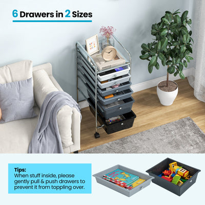 6 Drawers Rolling Storage Cart Organizer-Black & Gray