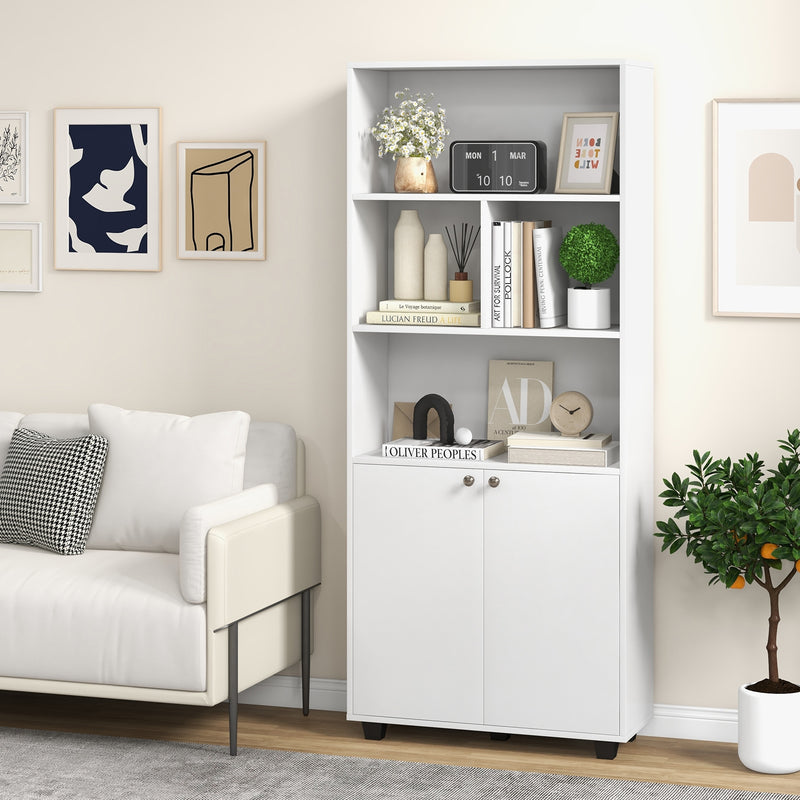 66 Inch Tall Double-Door Bookcase with Adjustable Shelf and Storage Cubes-White