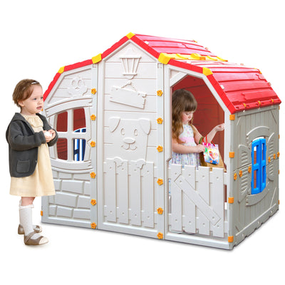 Cottage Kids Playhouse with Openable Windows and Working Door