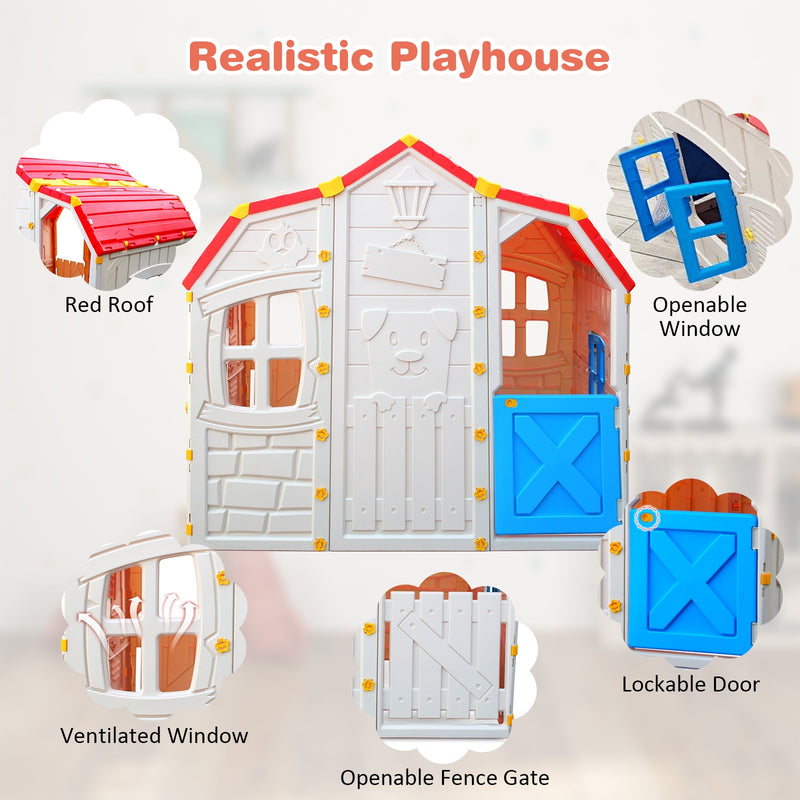 Cottage Kids Playhouse with Openable Windows and Working Door