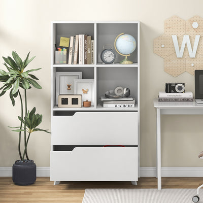 4-Tier Open Bookcase with 2 Drawers and 4 Storage Cubes-White