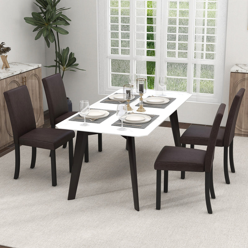 Dining Chair Set of 4 Upholstered Kitchen Dinette Chairs with Wood Frame-Brown