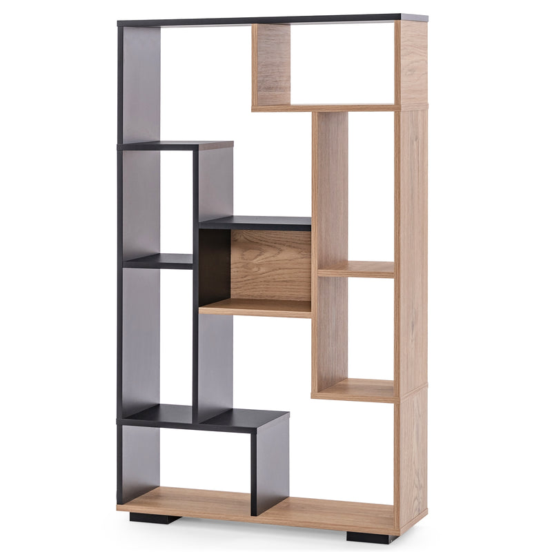 47-Inch Tall Bookshelf for Home Office Living Room-Natural & Black