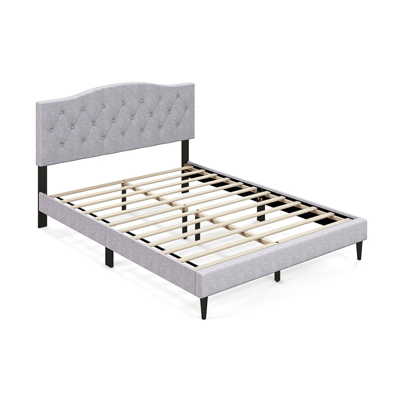 Queen Size Upholstered Platform Bed with Button Tufted Headboard-Queen Size