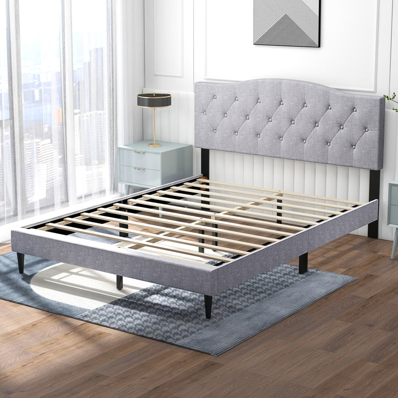 Queen Size Upholstered Platform Bed with Button Tufted Headboard-Queen Size