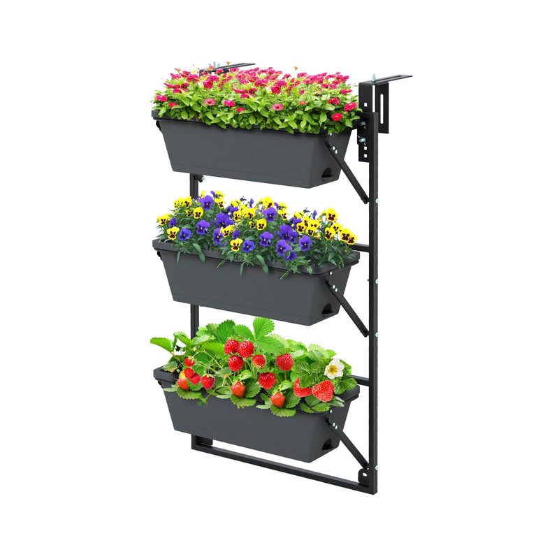 Hanging Vertical Planter Wall-mounted Adjustable with Detachable Hooks-Black