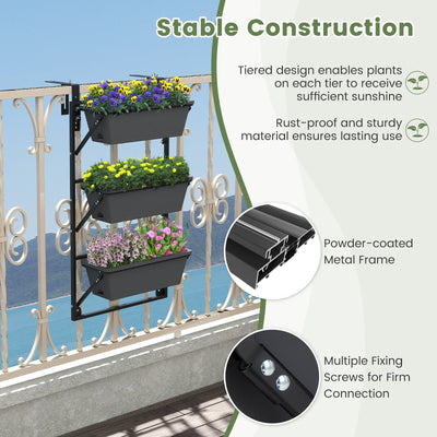 Hanging Vertical Planter Wall-mounted Adjustable with Detachable Hooks-Black