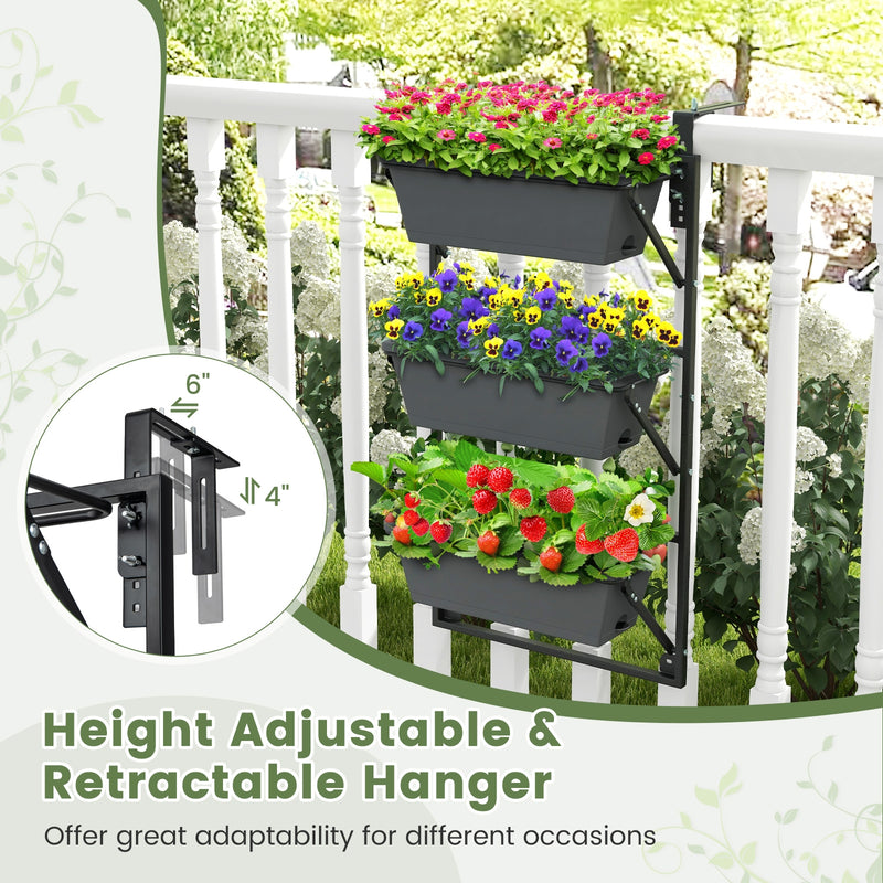 Hanging Vertical Planter Wall-mounted Adjustable with Detachable Hooks-Black