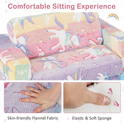 2-in-1 Flip Out Kids Sofa Chair with Detachable Flannel Fabric Cover and Glowing Patterns-Color