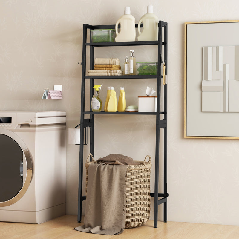 3-Tier Freestanding Over The Toilet Storage Shelf with Adjustable Bottom Bar-Black