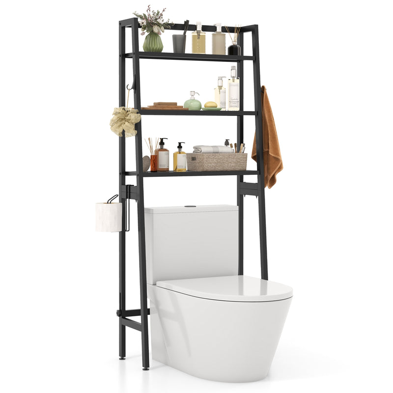 3-Tier Freestanding Over The Toilet Storage Shelf with Adjustable Bottom Bar-Black