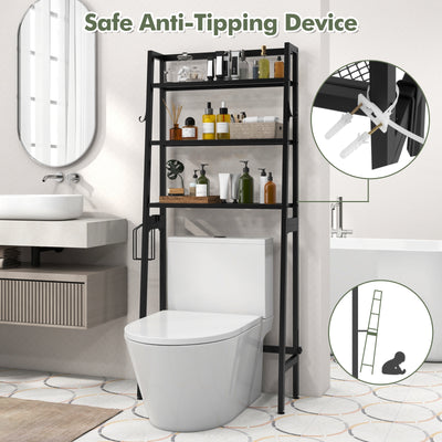 3-Tier Freestanding Over The Toilet Storage Shelf with Adjustable Bottom Bar-Black