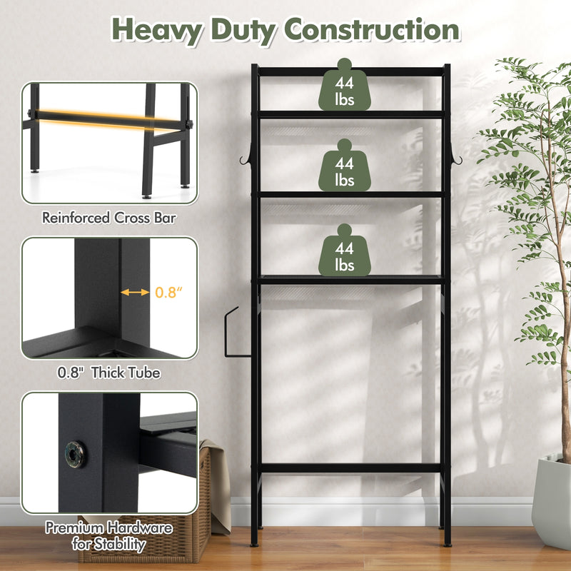 3-Tier Freestanding Over The Toilet Storage Shelf with Adjustable Bottom Bar-Black