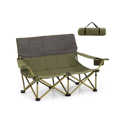 Oversized Camping Chair Folding Loveseat Camping Couch with Cup Holders & Thick Padding-Green