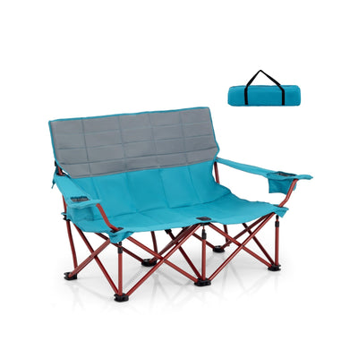 Oversized Camping Chair Folding Loveseat Camping Couch with Cup Holders & Thick Padding-Blue