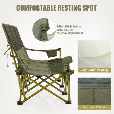 3 Person Folding Camping Chair with 2 Cup Holders Cotton Padding & Storage Bag-Green