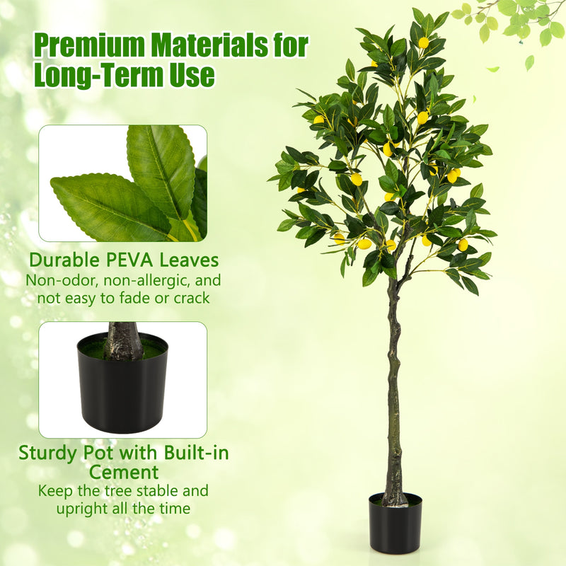 Artificial Lemon Tree 2.6/4/5.2 Feet Tall Fake Lemon Plant wuth Lemon Fruits-5.2 ft