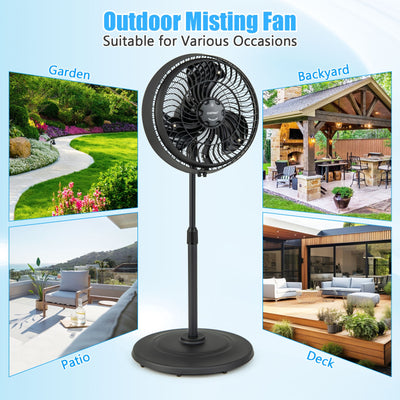 16 Inch Outdoor Misting Fan Oscillating Pedestal Fan with 3 Mist Levels-Black