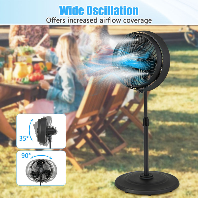 16 Inch Outdoor Misting Fan Oscillating Pedestal Fan with 3 Mist Levels-Black