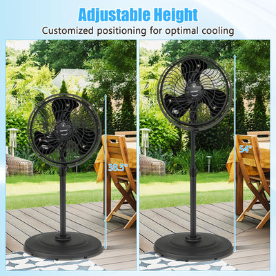 16 Inch Outdoor Misting Fan Oscillating Pedestal Fan with 3 Mist Levels-Black