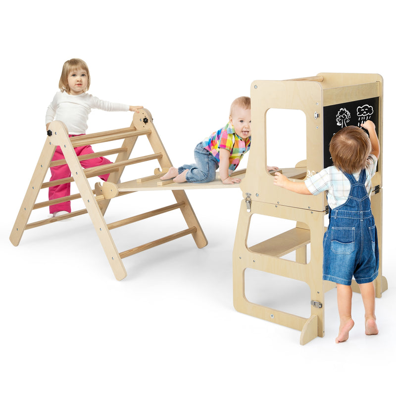 7-in-1 Toddler Climbing Toy Connected Table and Chair Set for Kids Aged 3-14 Years Old-Natural