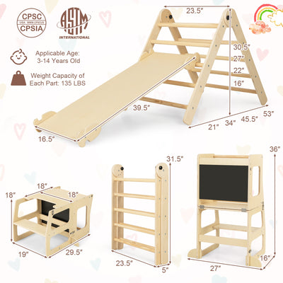 7-in-1 Toddler Climbing Toy Connected Table and Chair Set for Kids Aged 3-14 Years Old-Natural