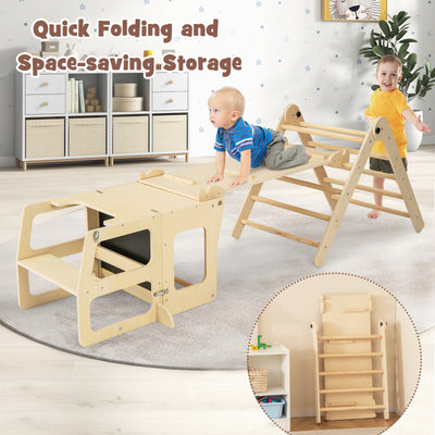 7-in-1 Toddler Climbing Toy Connected Table and Chair Set for Kids Aged 3-14 Years Old-Natural